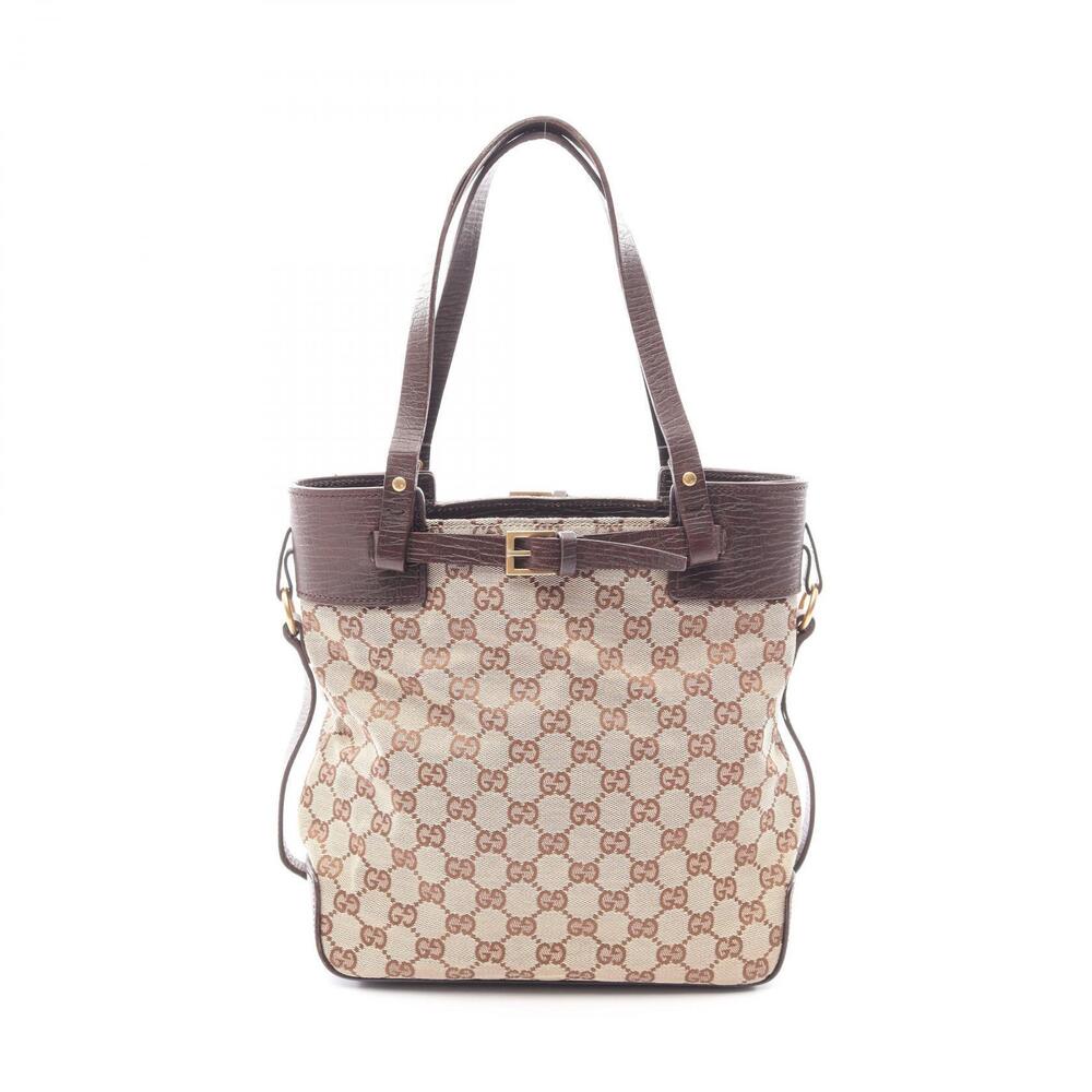 Gucci Joy GG Canvas Leather Tote Bag Tan Brown